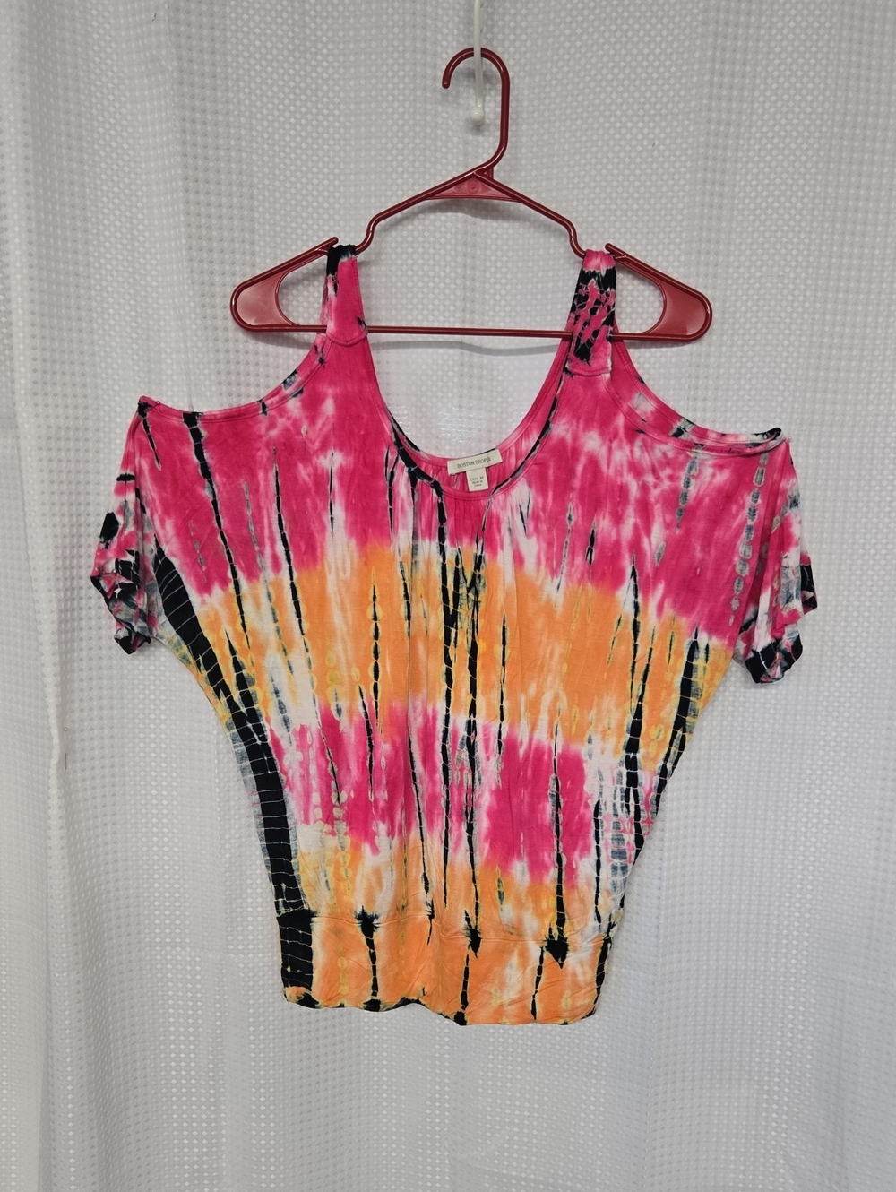 Boston Proper Pink & Orange Tie-Dye Cold-Shoulder Tee
